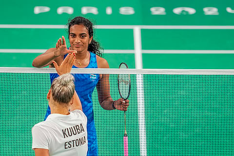 PV Sindhu and Kristin Kuuba greet each other 